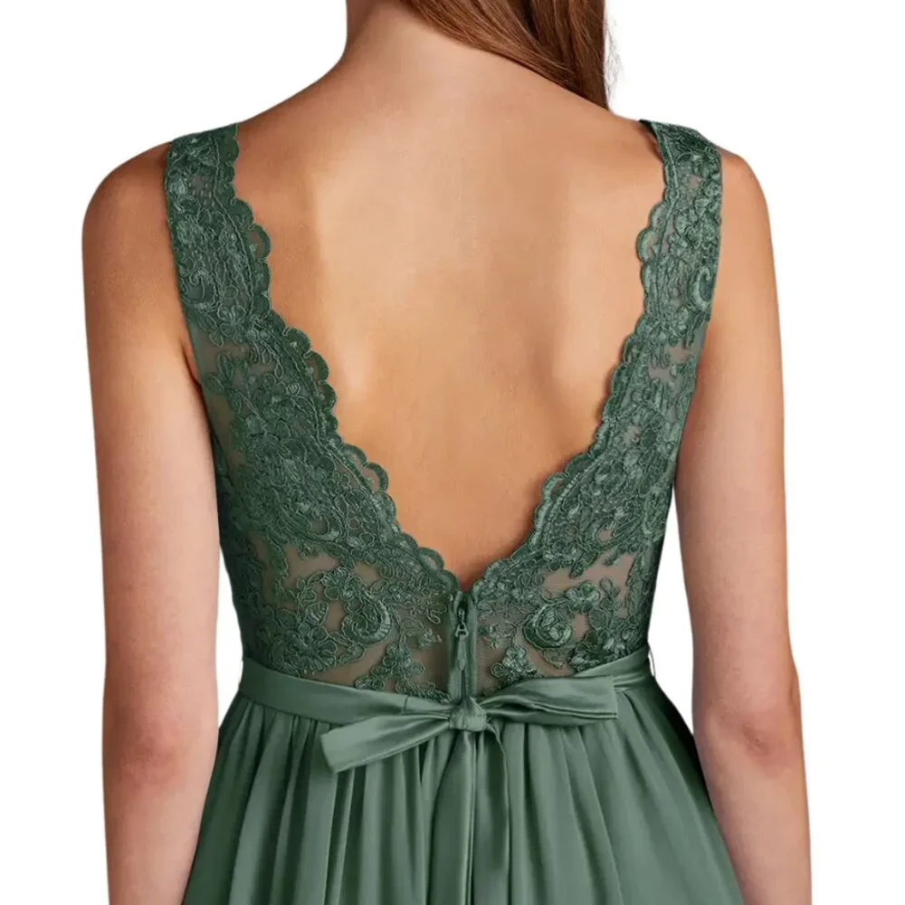 Azazie Green Lace Bodice Chiffon Gown with Side Slit - Picture 6 of 10